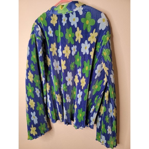 Black History Month Sammy B Size 2X Womens Top Blue Floral Crinkle Pleated NWT - Picture 6 of 7